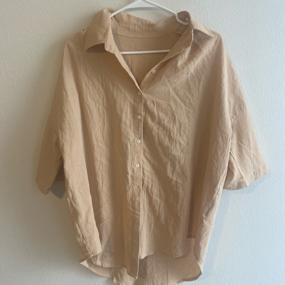 100 percent cotton Beige Button-Up Shirt